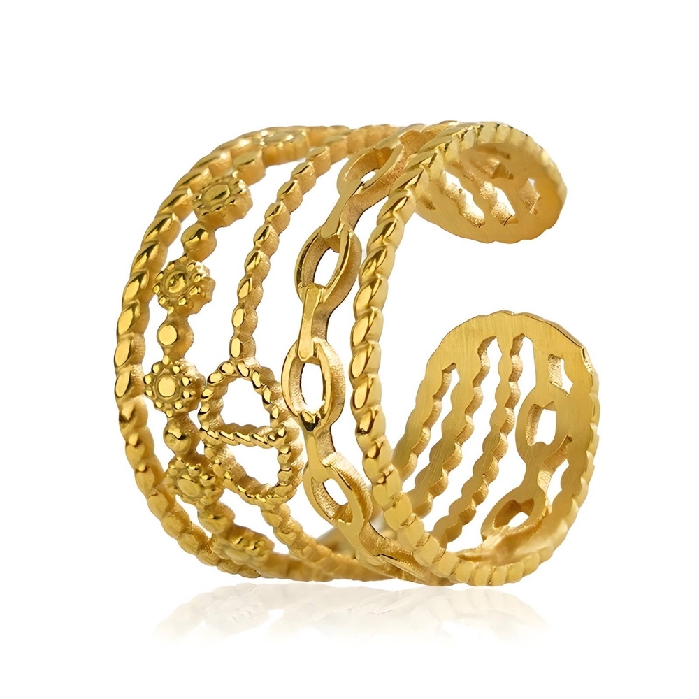 18K gold plated stainless steel adjustable finger ring - NWT